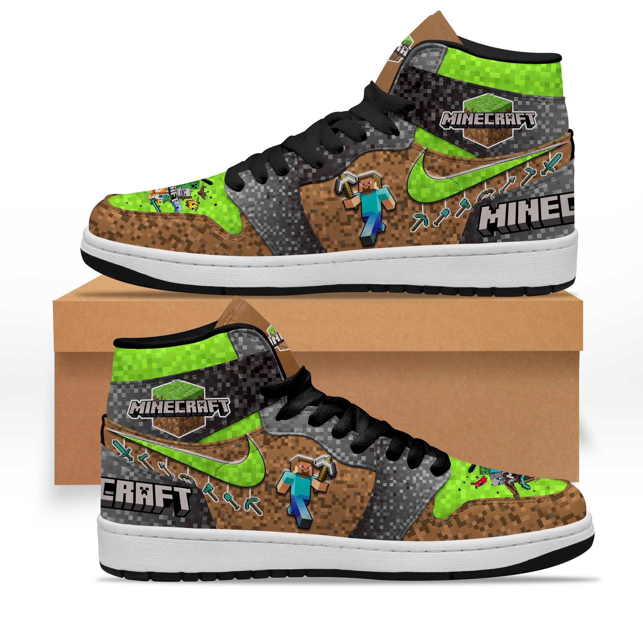 Minecraft High-Top Sneakers Retro Streetwear Vibe Shoes For Men And Women - Image 2