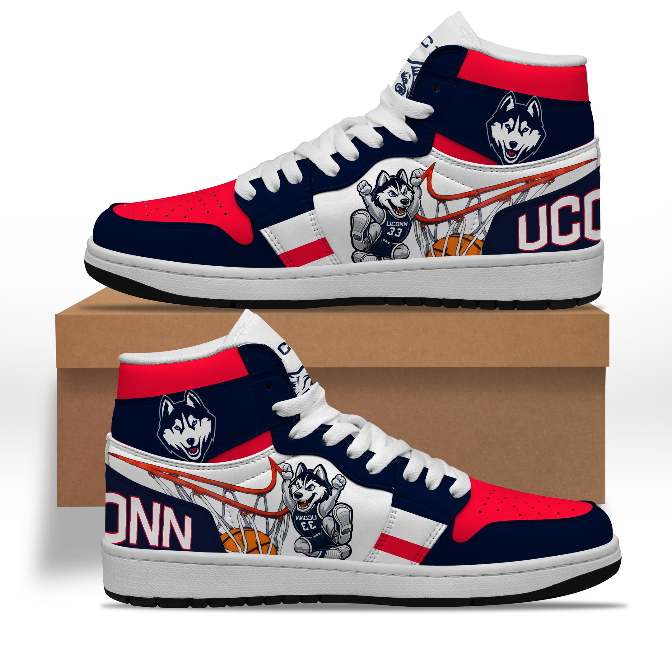 UConn Huskies High-Top Sneakers Retro Streetwear Vibe Shoes For Men And Women - Image 2