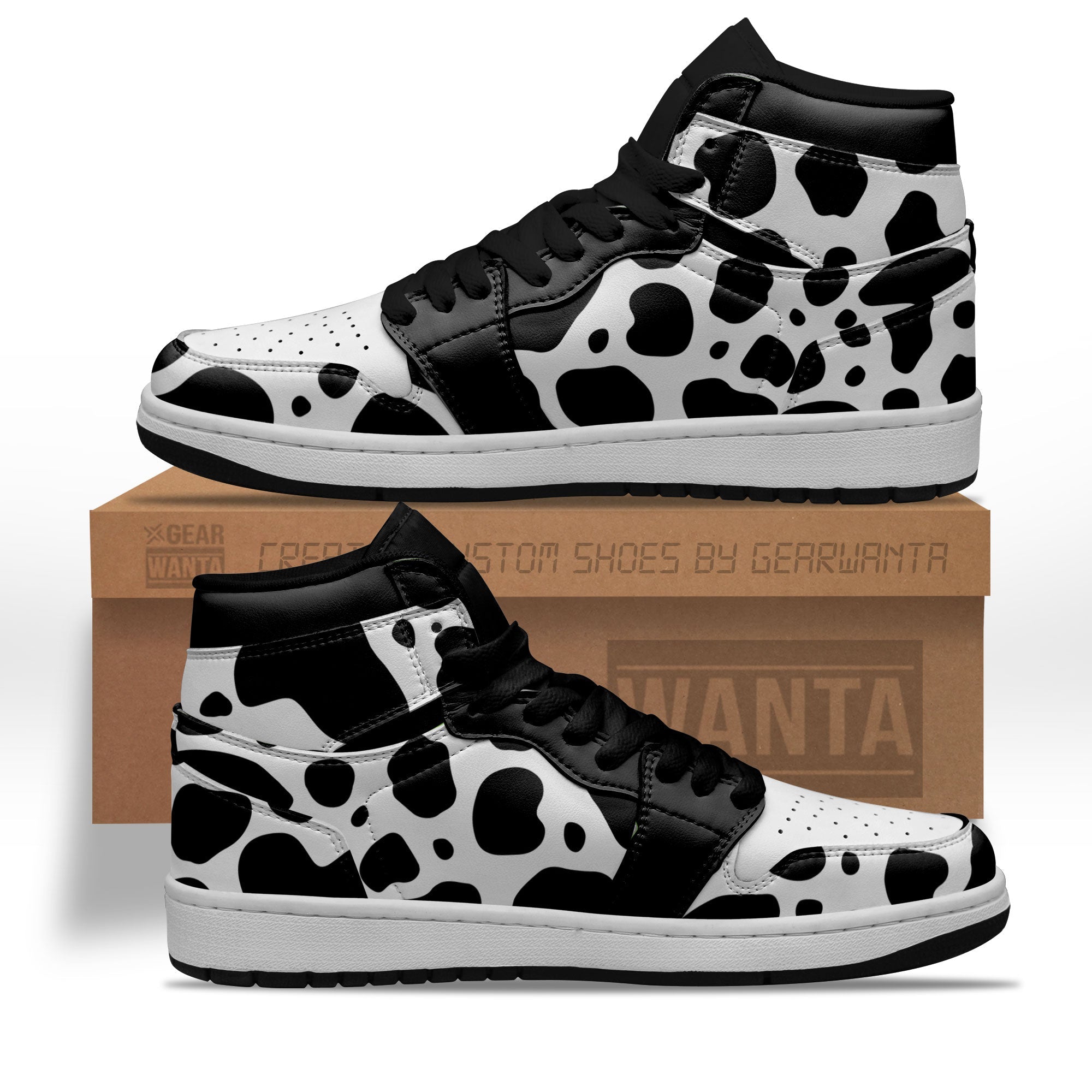 Cow Diary Skin High-Top Sneakers Retro Streetwear Vibe Shoes For Men And Women - Image 2