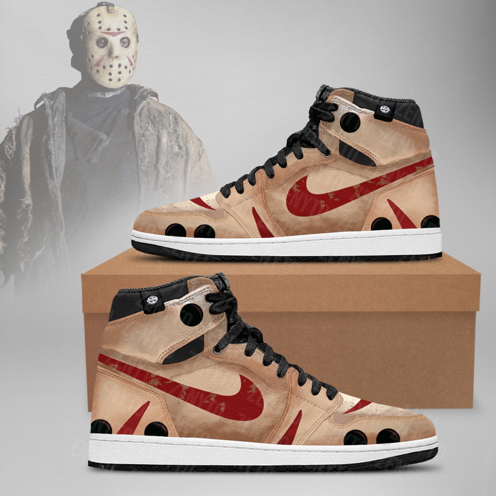 Jason Voorhees Halloween AJ1 High Sneakers Shoes For Men And Women - Image 3