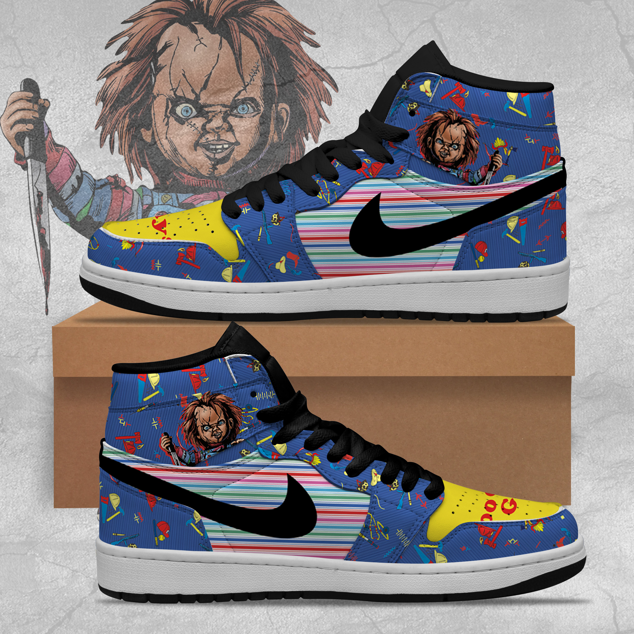 Chucky Halloween AJ1 High Sneakers Shoes For Men And Women - Image 3