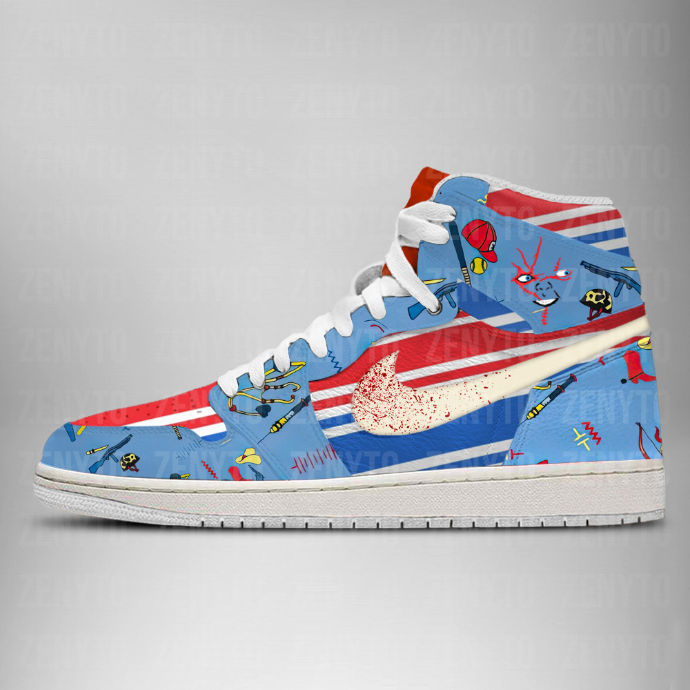 Chucky Halloween AJ1 High Sneakers Shoes For Men And Women - Image 2