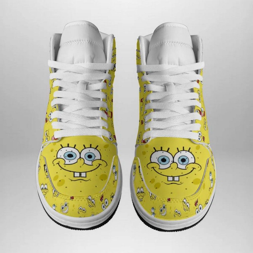 Spongebob Faces AJ1 High Sneakers Shoes For Men And Women - Image 2