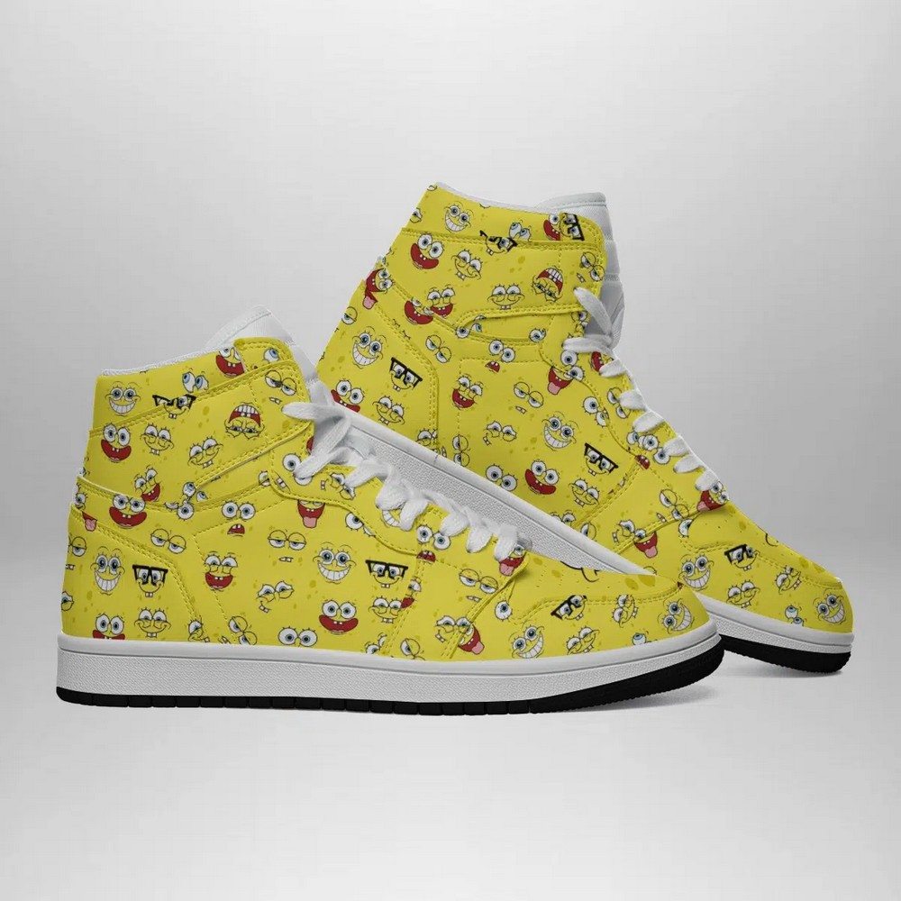 Spongebob Faces AJ1 High Sneakers Shoes For Men And Women - Image 3