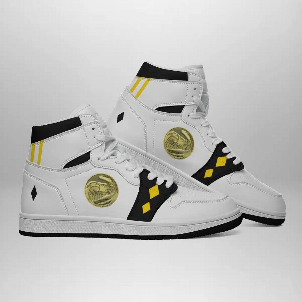 White Ranger Ninjetti Power Rangers AJ1 High Sneakers Shoes For Men And Women - Image 2