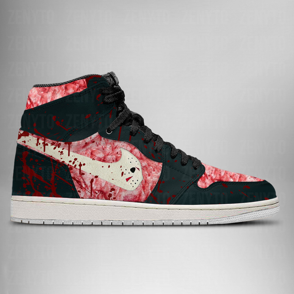 Jason Voorhees Halloween AJ1 High Sneakers Shoes For Men And Women - Image 2