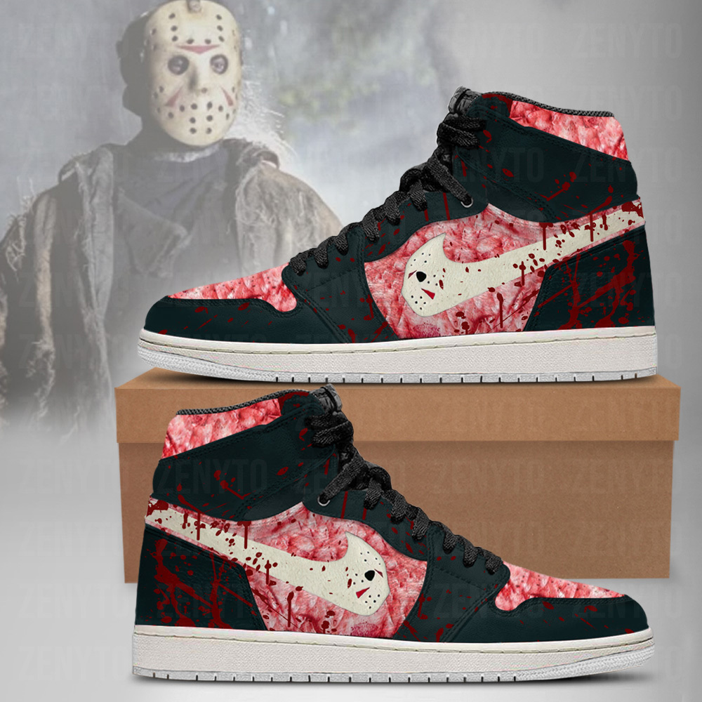 Jason Voorhees Halloween AJ1 High Sneakers Shoes For Men And Women - Image 3