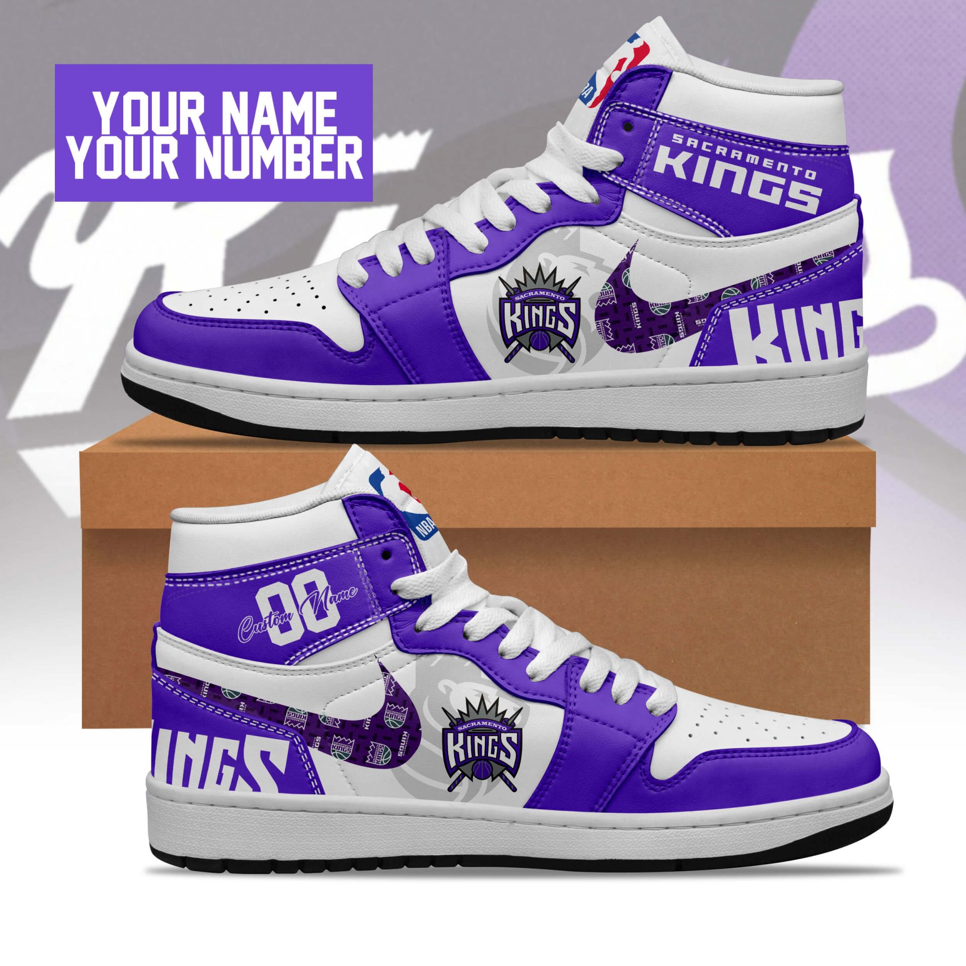 Sacramento Kings AJ1 High Sneakers Shoes For Men And Women - Image 2