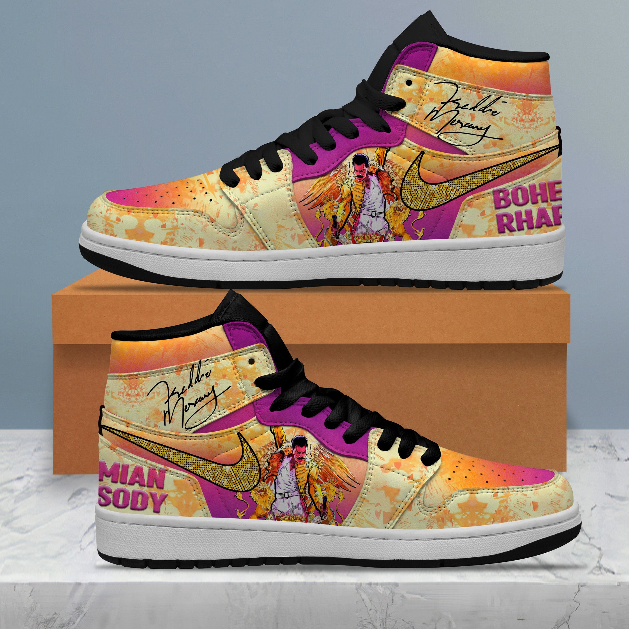 Freddie Mercury Personalized Music High-Top Sneakers Shoes Custom Name Design For Men And Women - Image 2