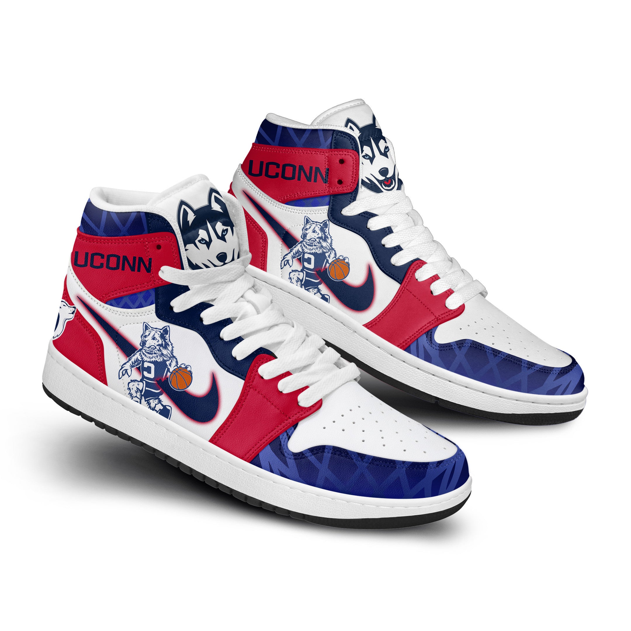 Uconn Huskies Personalized Sport High-Top Sneakers Shoes Custom Name Design For Men And Women - Image 2