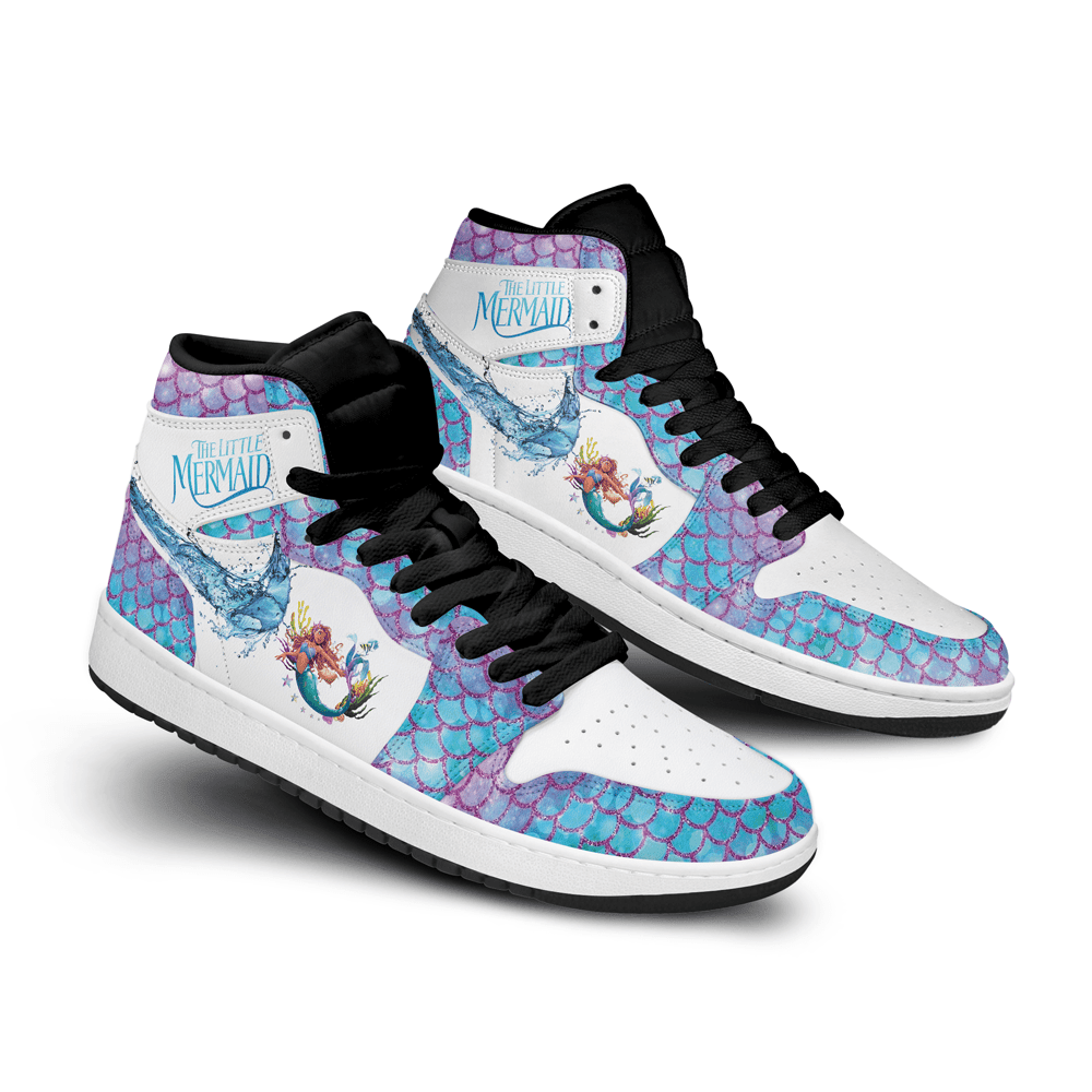The Little Mermaid Personalized Movies High-Top Sneakers Shoes Custom Name Design For Men And Women - Image 2