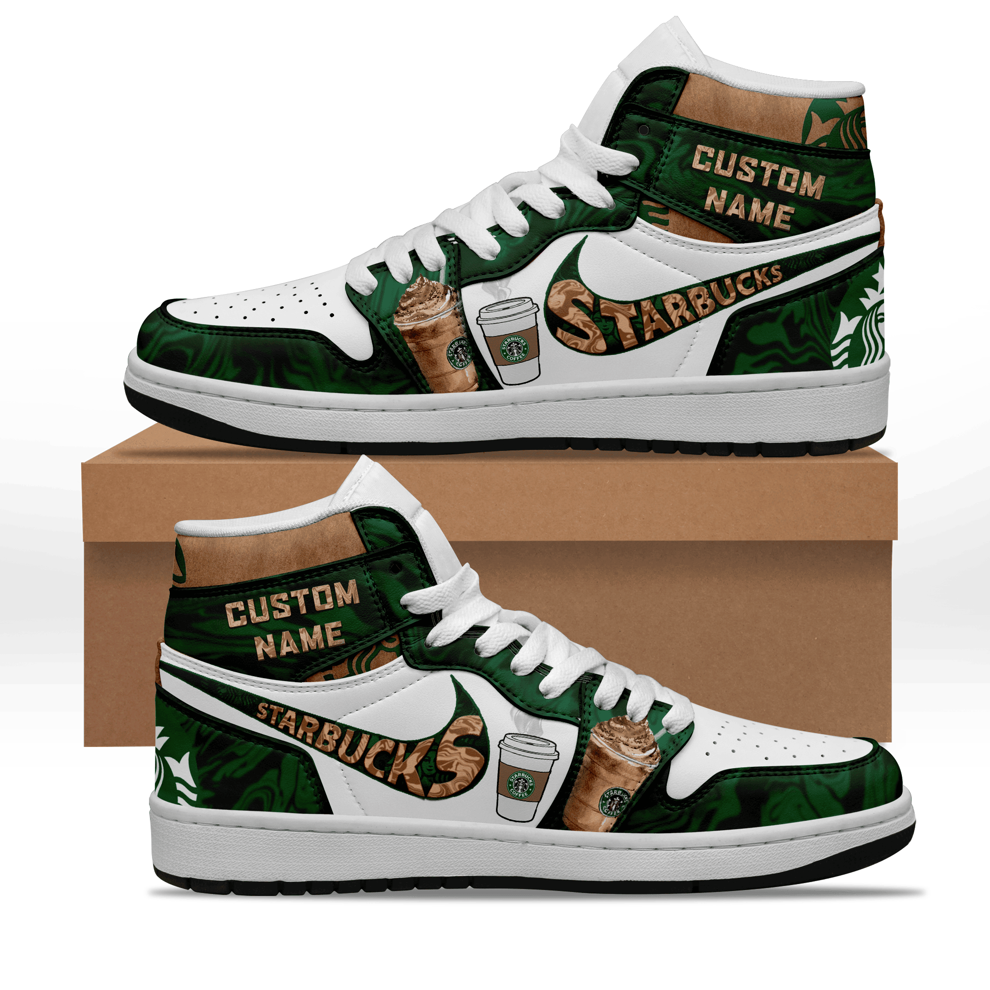 Starbuck Personalized Drink High-Top Sneakers Shoes Custom Name Design For Men And Women - Image 3