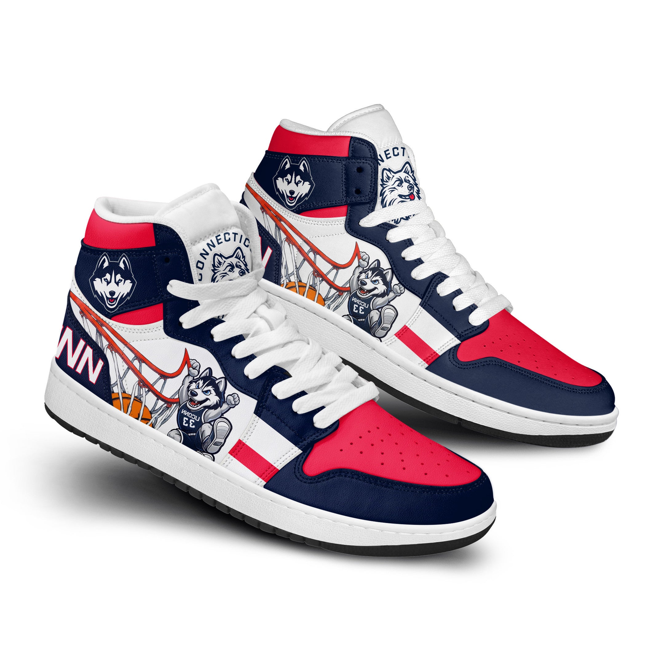 Uconn Huskies Personalized Sport High-Top Sneakers Shoes Custom Name Design For Men And Women - Image 3