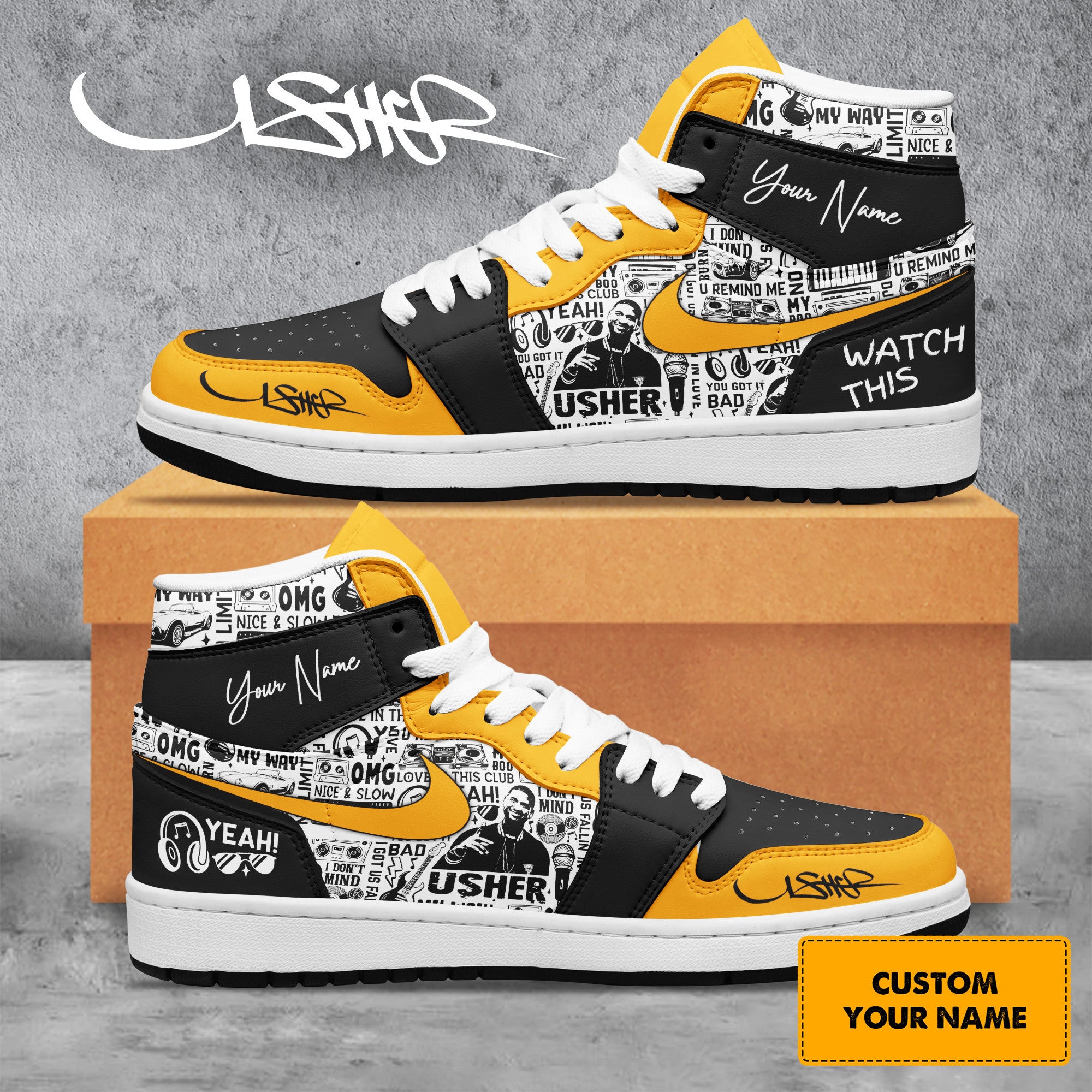 Usher Personalized Music High-Top Sneakers Shoes Custom Name Design For Men And Women - Image 2