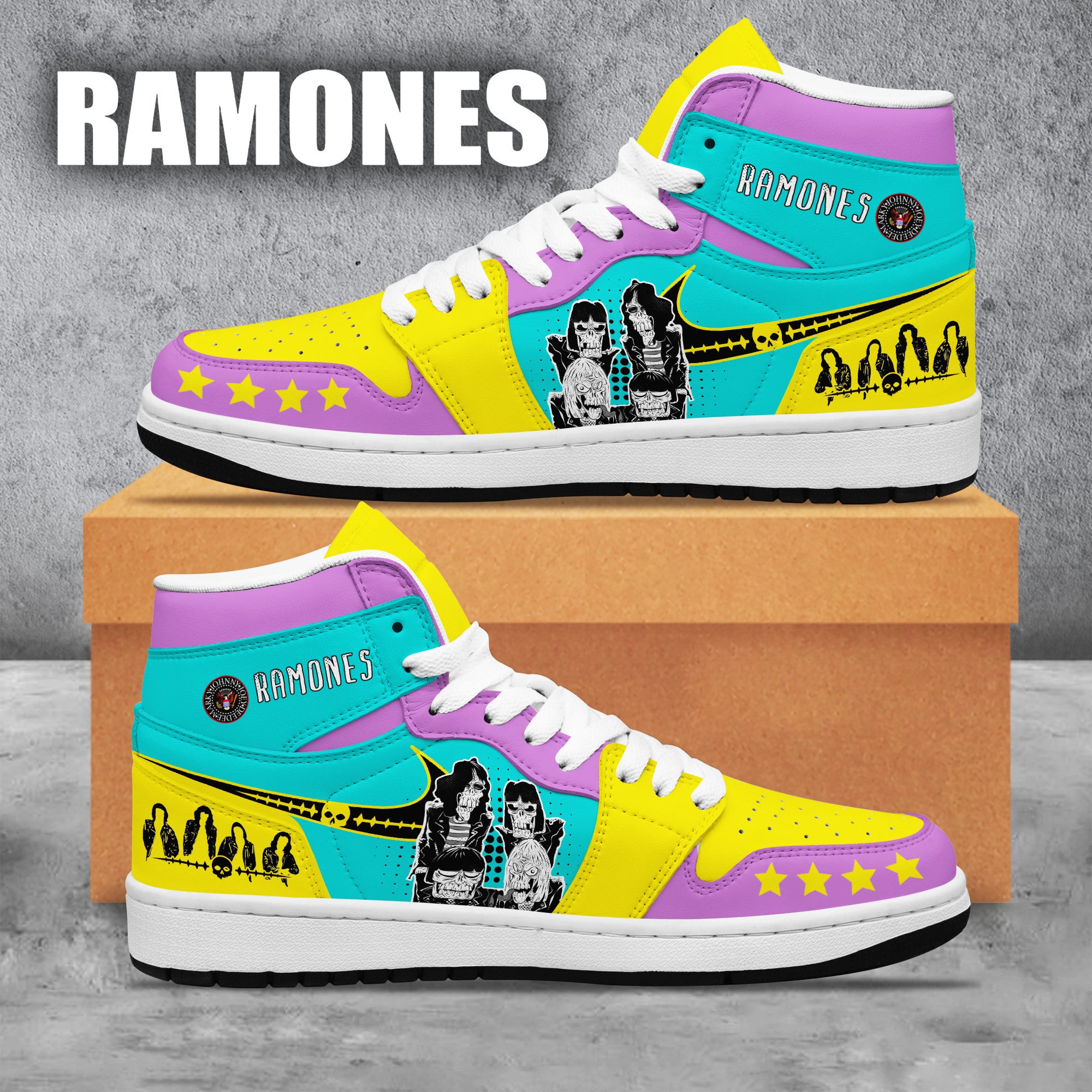 Ramones Personalized Music High-Top Sneakers Shoes Custom Name Design For Men And Women - Image 2