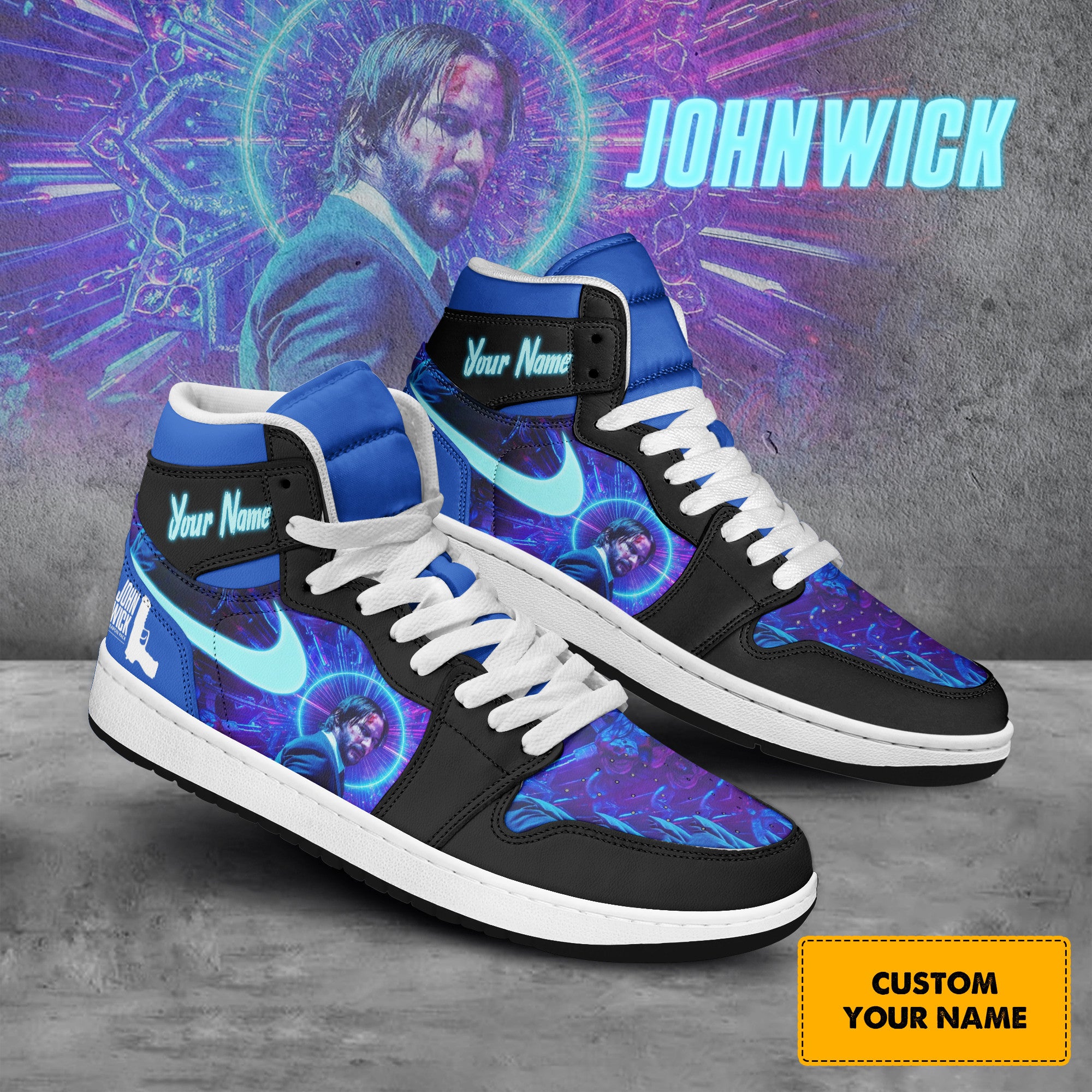 John Wick Personalized Movies High-Top Sneakers Shoes Custom Name Design For Men And Women - Image 2