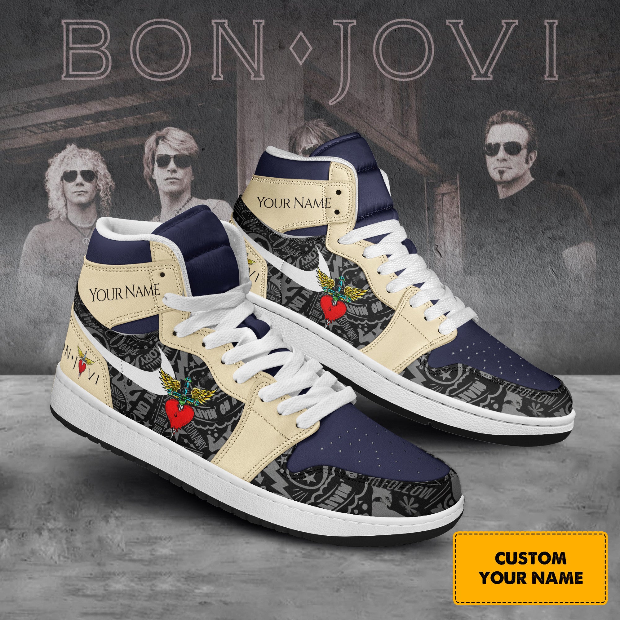 Bon Jovi Personalized Music High-Top Sneakers Shoes Custom Name Design For Men And Women - Image 2