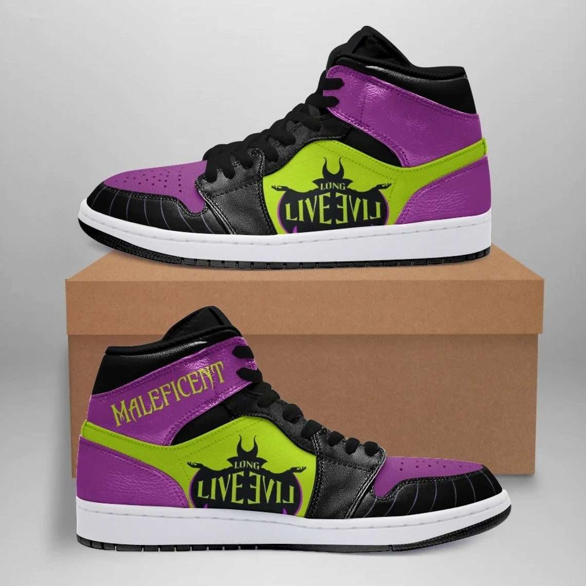 Villian Maleficent Purple Green High-Top Sneakers Vibe Shoes For Men And Women - Image 2