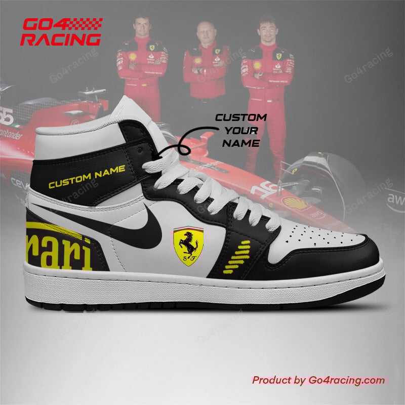 Scuderia Ferrari Aj1 High Sneakers Shoes Black And White For Men And Women - Image 3