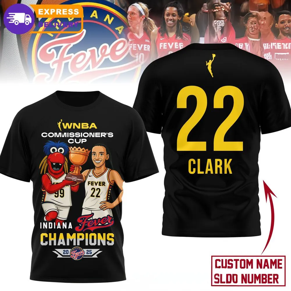 Indiana Fever Caitlin Clark WNBA Commissioners Cup Champions 2025 Black Shirt - Image 2