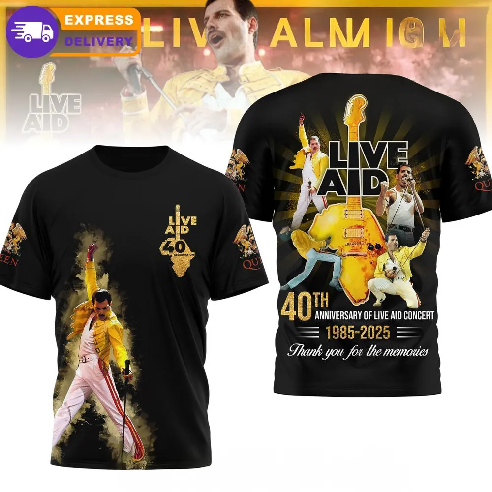Freddie Mercury 40th Anniversary Live Aid Concert 2025 Shirt - Image 2