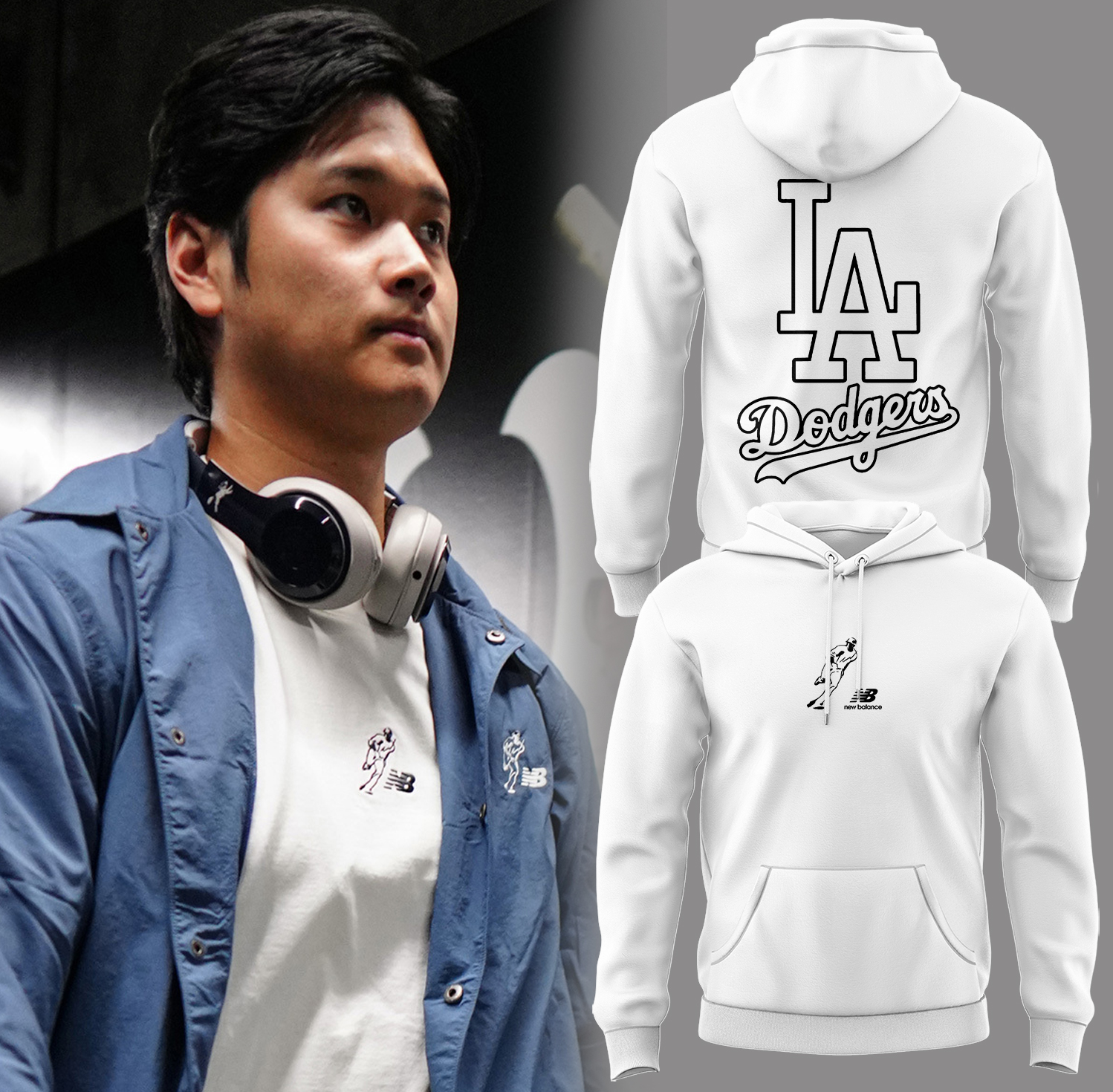 Doggers Shohei Ohtani x New Balance White Hoodie Baseball Father Day Gifts - Image 2
