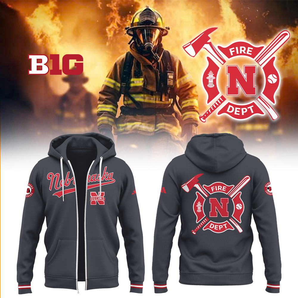 Nebraska Baseball x Firefighter Appreciation Zip Hoodie Gift Ideas For Baseball Players - Image 2