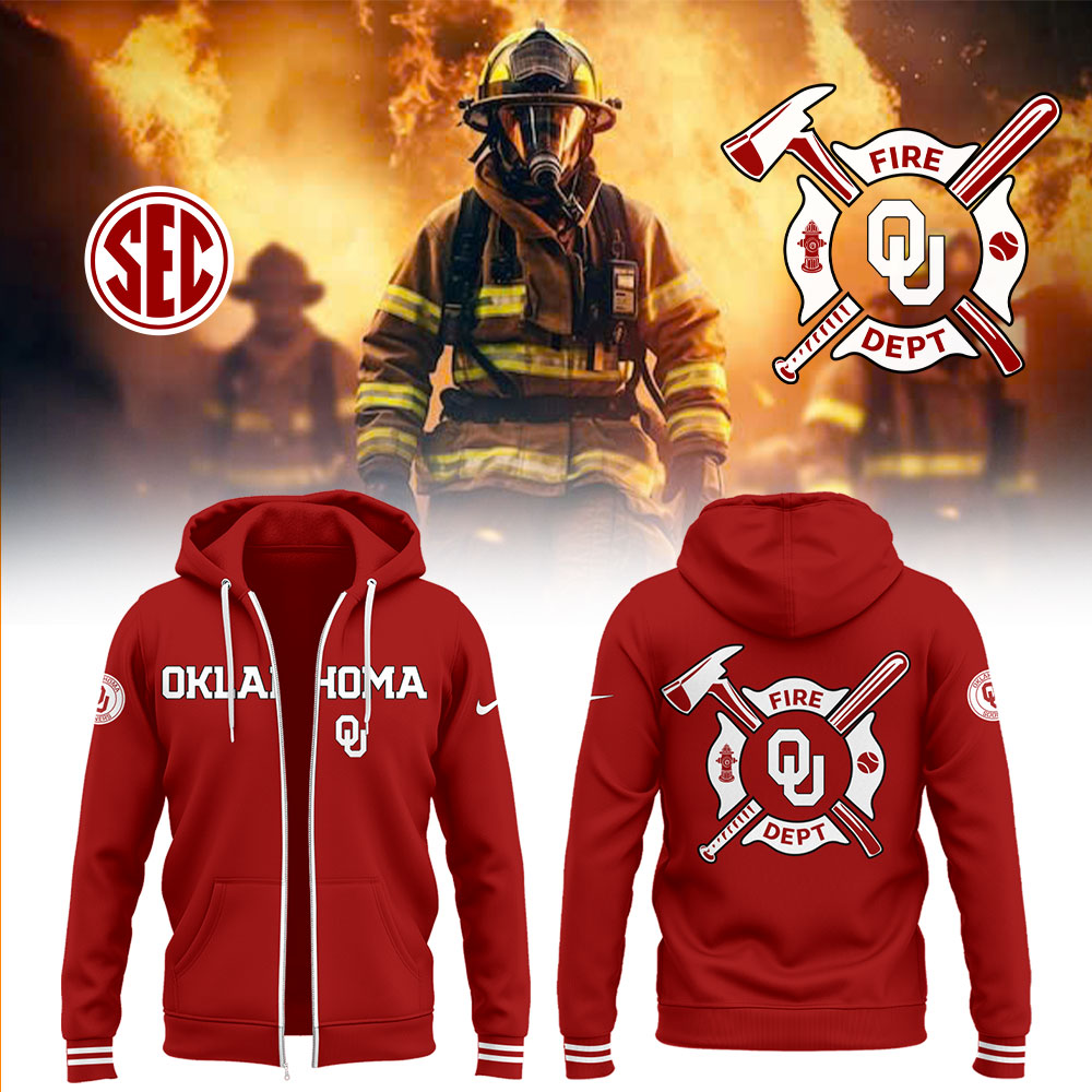 Oklahoma Baseball x Firefighter Appreciation Night Zip Hoodie Gift Ideas For Baseball Players - Image 2
