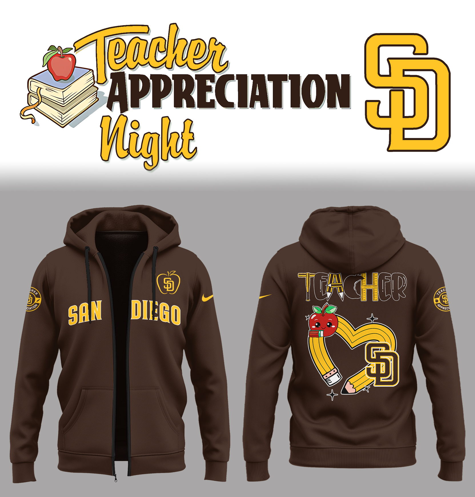 San Diego Padres x Teacher Appreciation Night Zip Hoodie Gifts For Baseball Players - Image 2