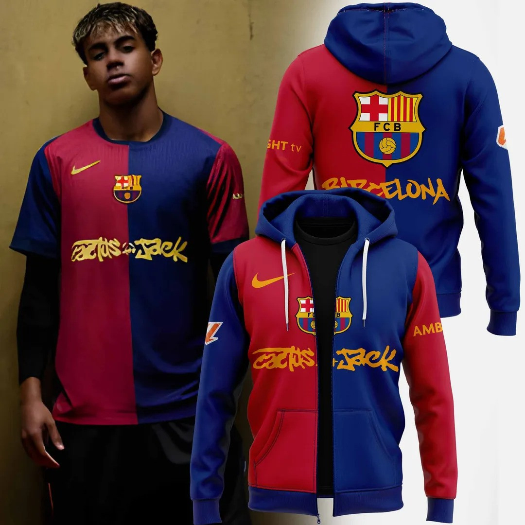 FC BARCELONA x TRAVIS SCOTT 24 25 Men Zip Hoodie Good Gifts For Soccer Fans - Image 2