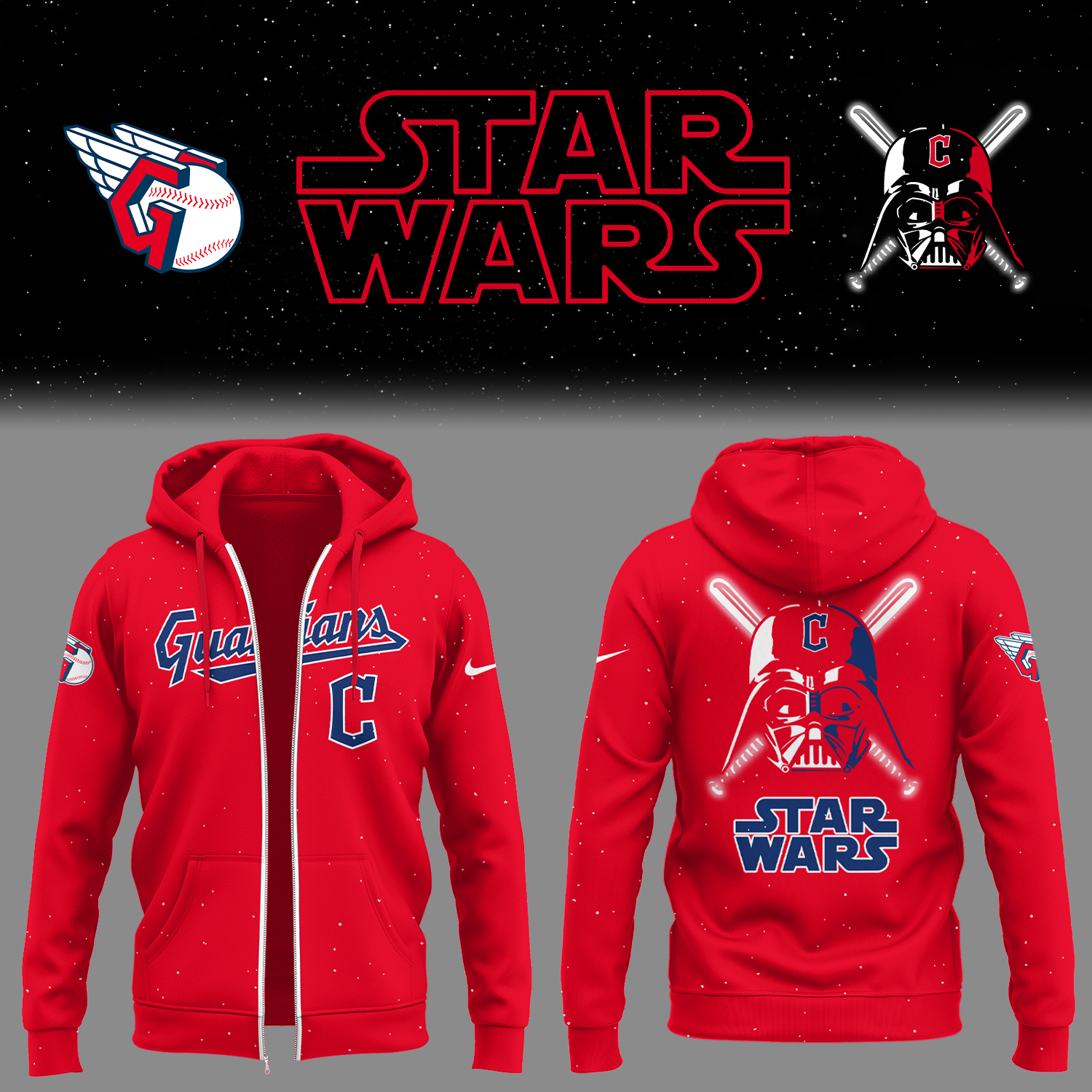 Cleveland Baseball Cleveland x Star Wars 2025 Red Zip Hoodie Gift For Baseball Lover - Image 2