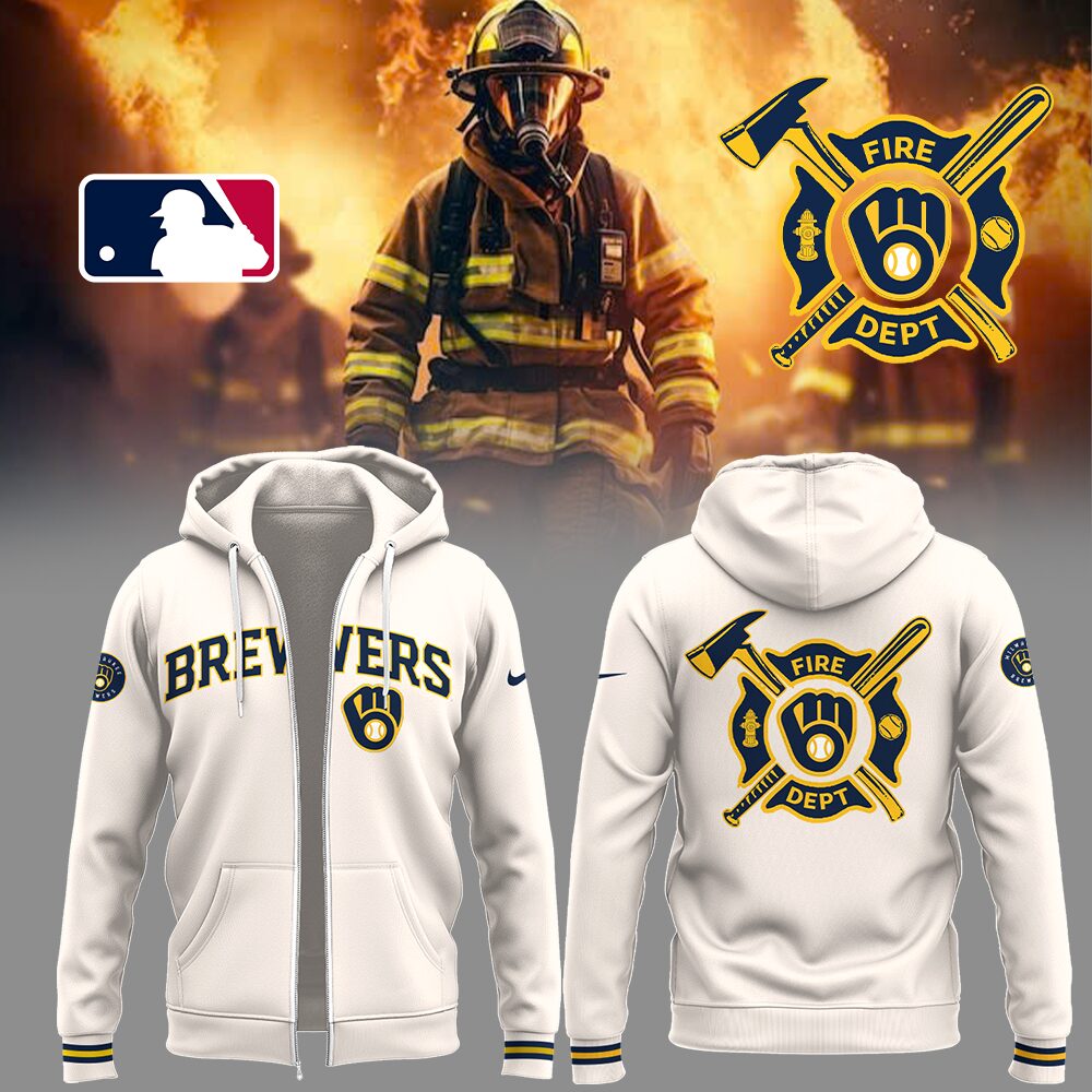 Brewers x Firefighter Appreciation Night Zip Hoodie Gifts For Baseball Fans - Image 2