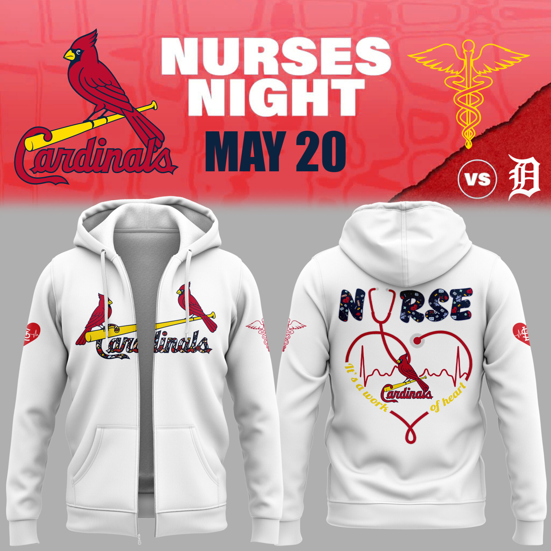 St. Louis Baseball Nurses Night Zip Hoodie Baseball Gifts Ideas - Image 2