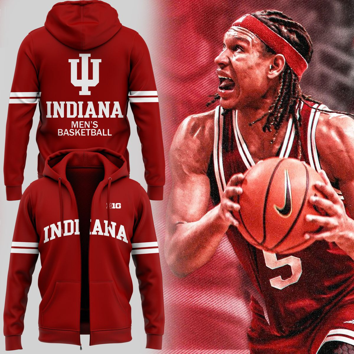 Special Edition Indiana Basketball Zip Hoodie 2025 Presents For Basketball Fans - Image 2