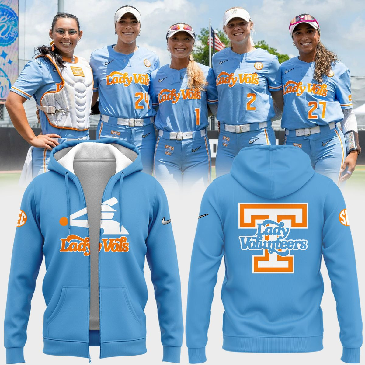 Special New Lady Vols Softball Summitt Blue Zip Hoodie Unique Gifts For Softball Lovers - Image 2