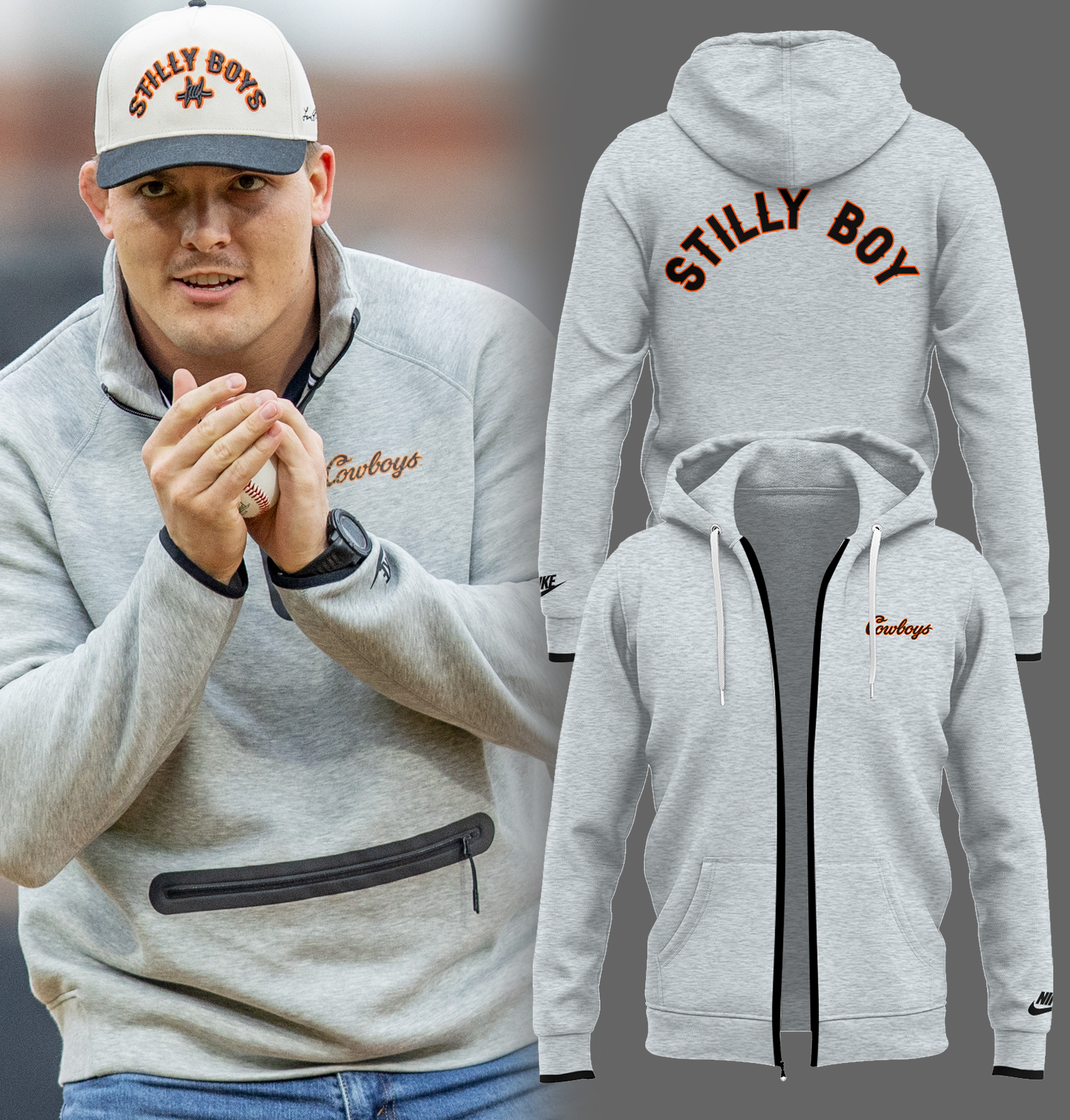 OSU Stilly Boys Gray Zip Hoodie Senior Wrestling Player Gifts - Image 2