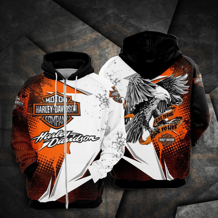 Harley Davidson Style AOP Zip Hoodie Gift For Fan - Image 2
