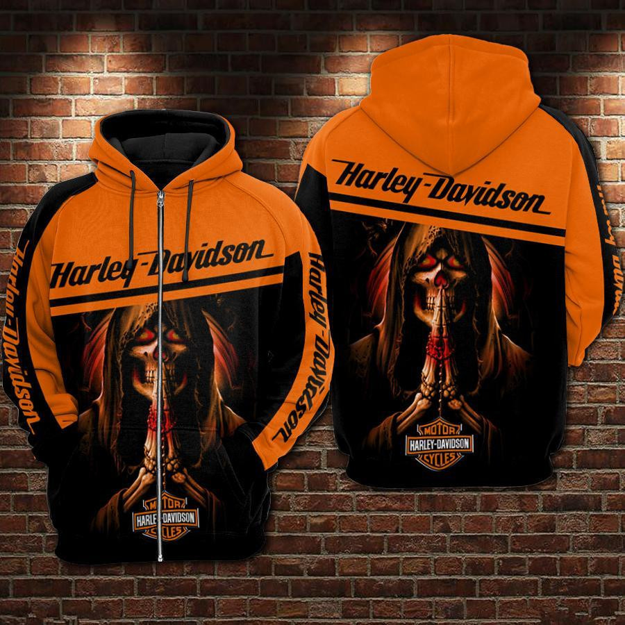 Harley Davidson Style 3D Zip Hoodie Gift For Fans - Image 2