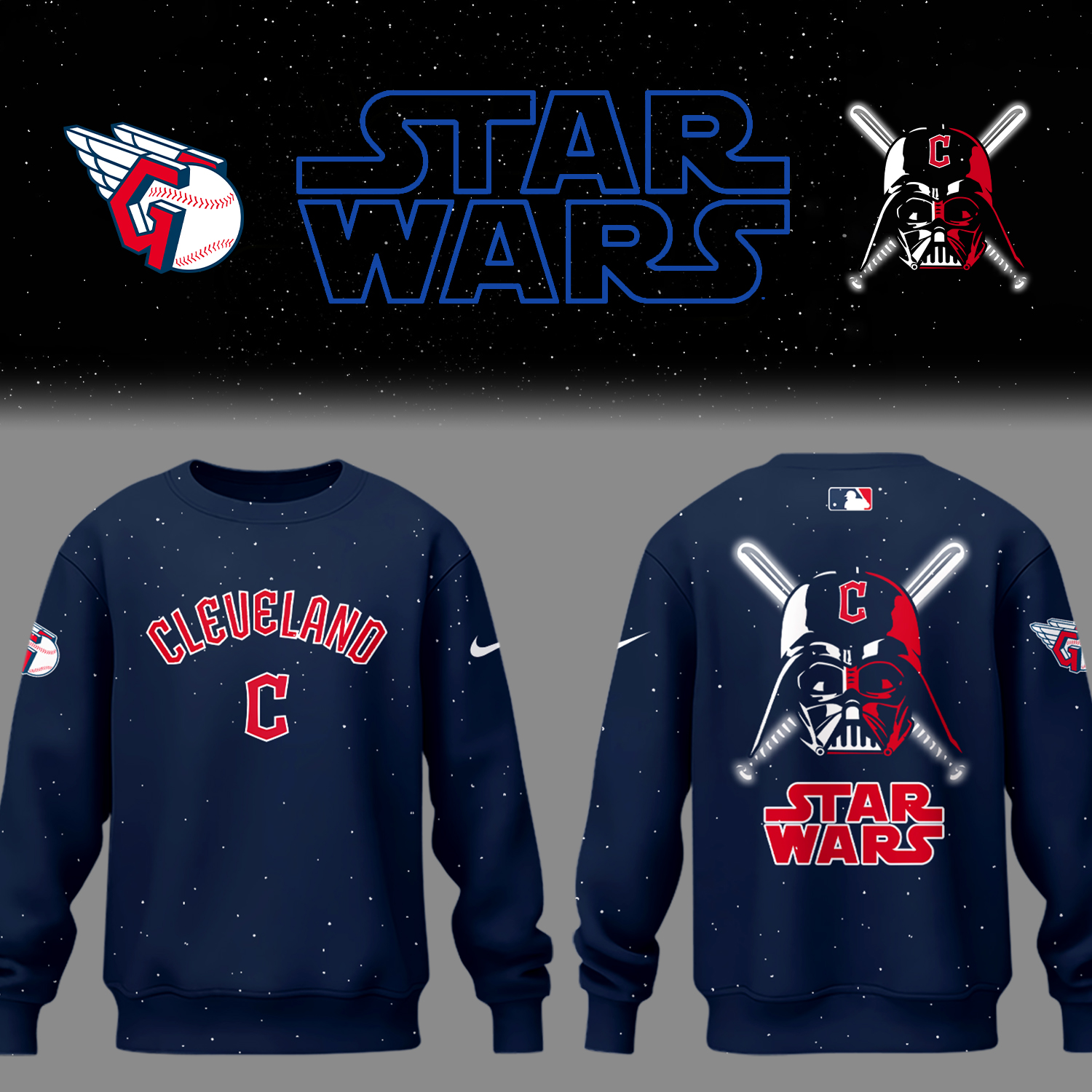 Cleveland Baseball Cleveland x Star Wars 2025 Navy Sweatshirt Unique Baseball Gifts - Image 2