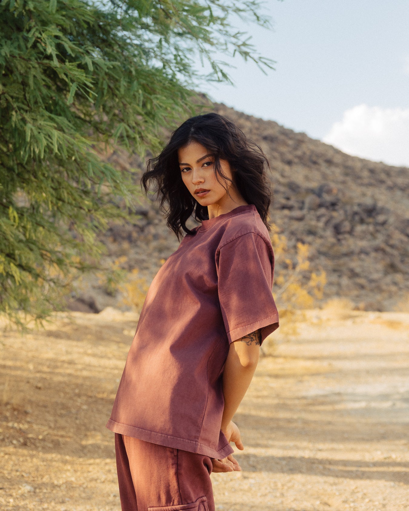 Drop Shoulder T-Shirt - Vintage Burgundy - Image 4