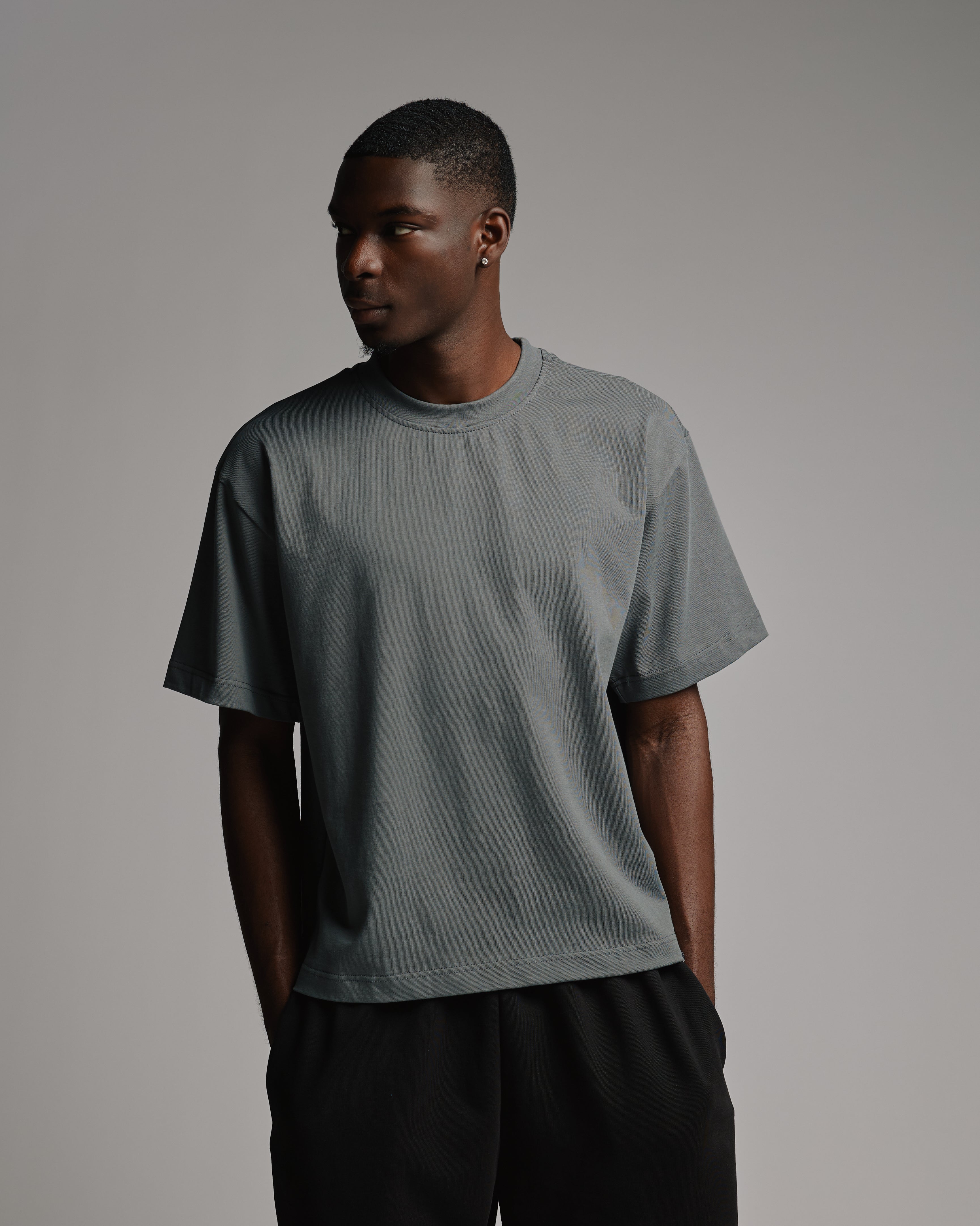Drop Shoulder T-Shirt - Charcoal - Image 5