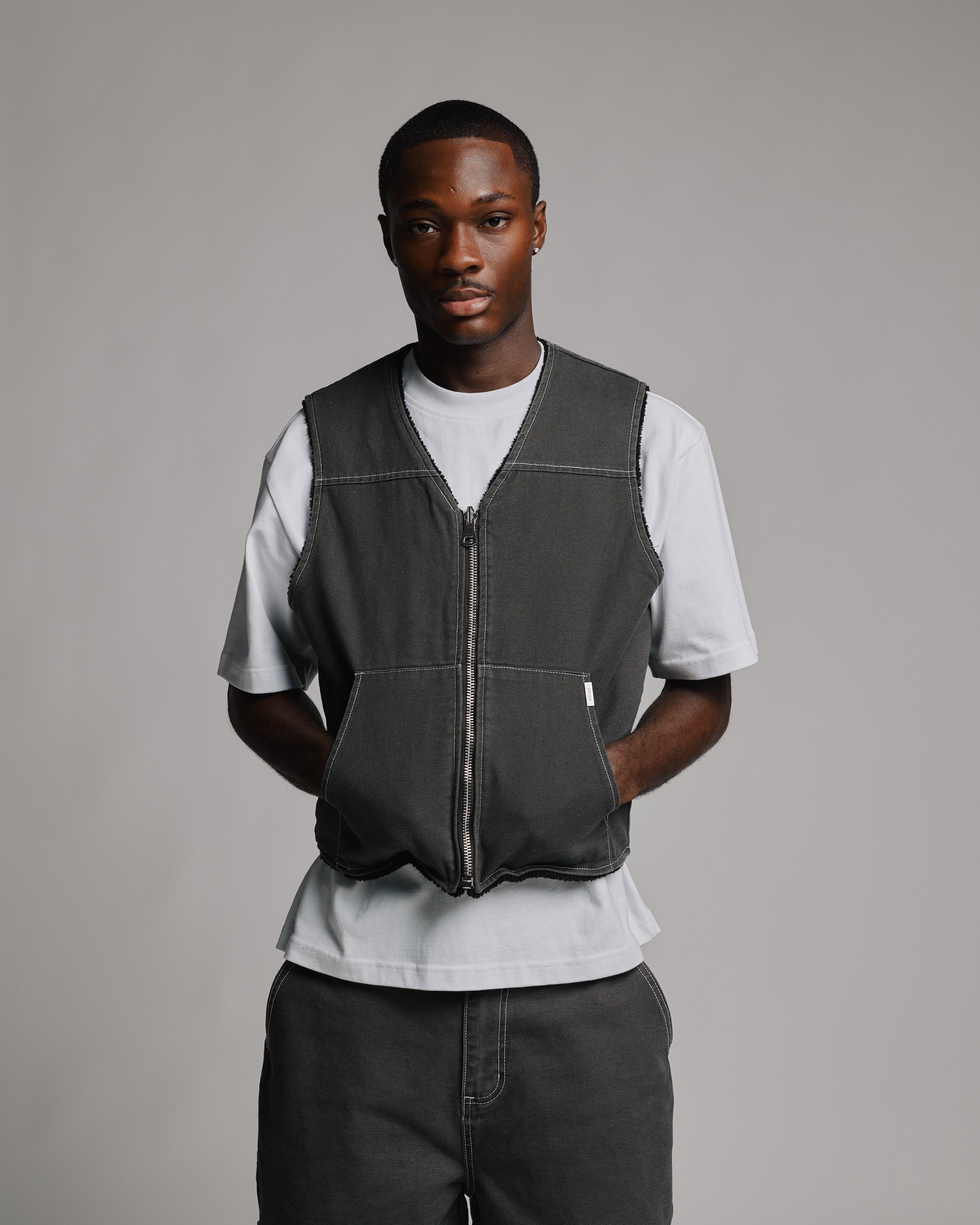 Reversible Workwear Vest - Washed Grey - Image 9