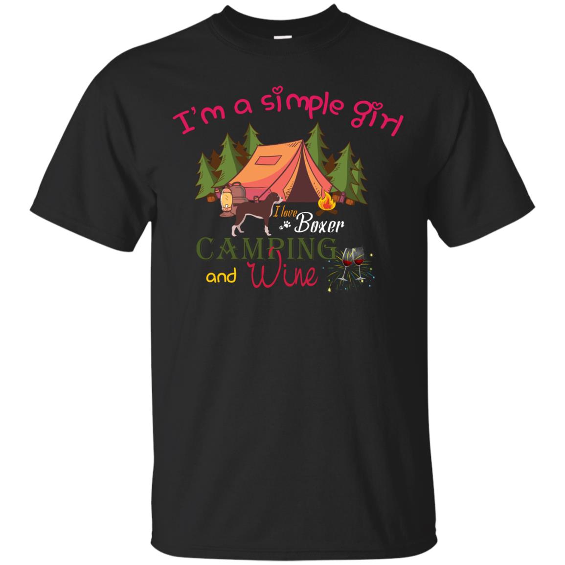 Im A Simple Girl I Love Boxer Dog Camping And Wine T-Shirt 