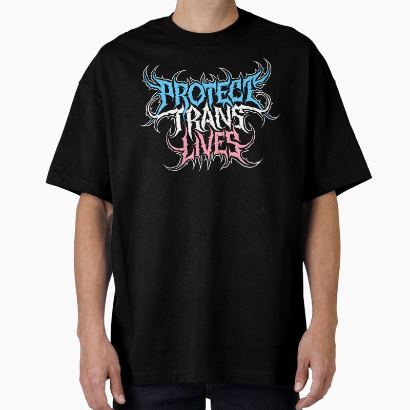 Protect Trans Lives Death Metal Logo Unisex Graphic T Shirt Short Sleeve Tee Everyday Casual Wear