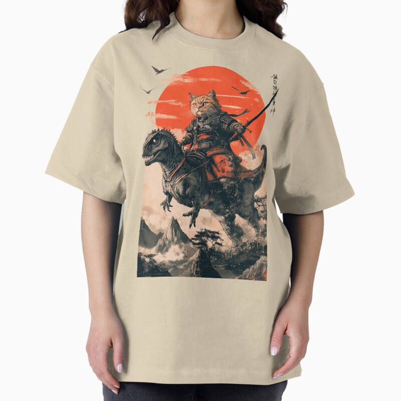Samurai Cat Riding A Dinosaur Unisex Graphic T Shirt Short Sleeve Tee Everyday Casual Wear 2