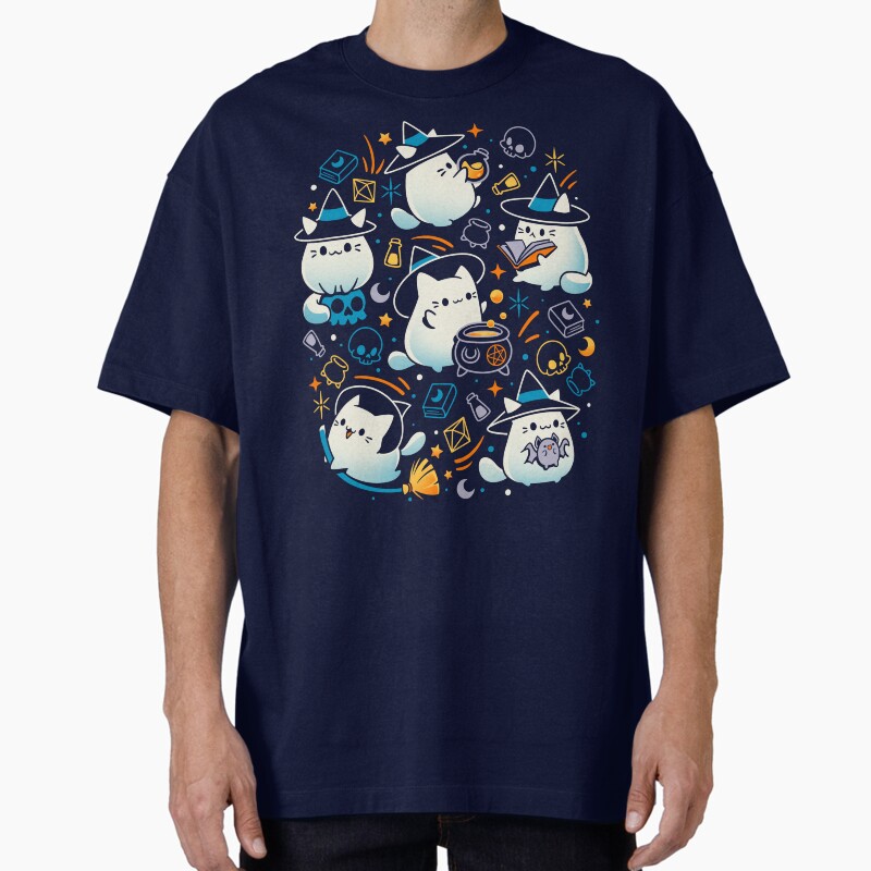 Whiskers And Witchcraft - Cute Cat Witch Unisex Graphic T Shirt Short Sleeve Tee Everyday Casual Wear