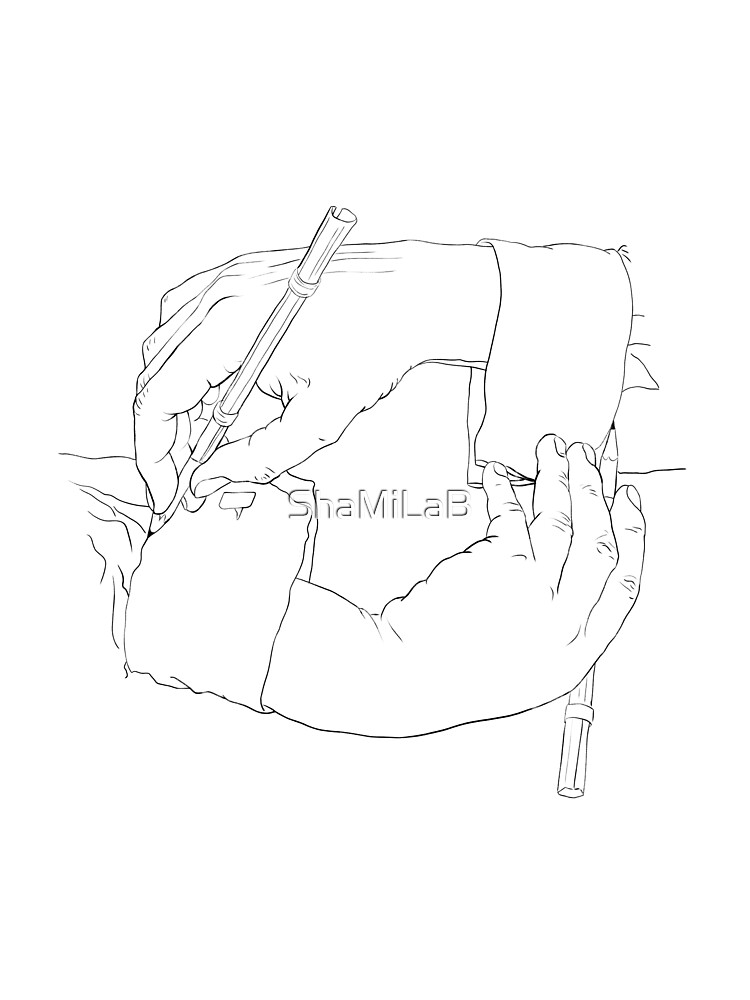 Drawing Hands - Line Art From Escher Unisex Graphic T Shirt  Short Sleeve Tee Everyday Casual Wear 3