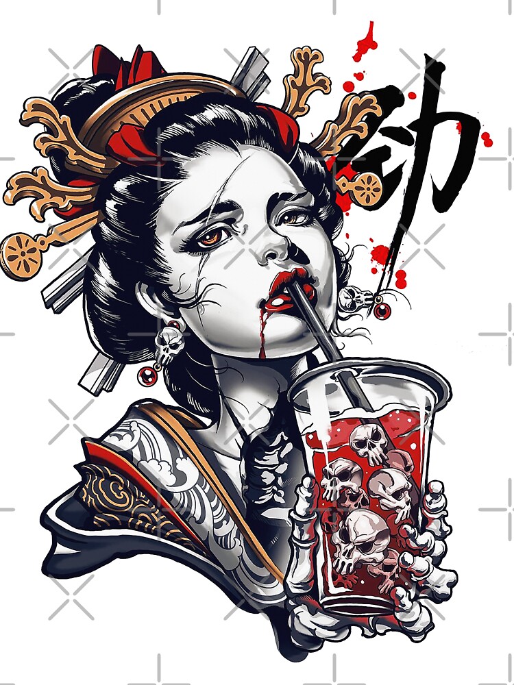 Japanese Geisha Girl Vaporwave Cyberpunk Popart Urban Style Unisex Graphic T Shirt Short Sleeve Tee Everyday Casual Wear 3