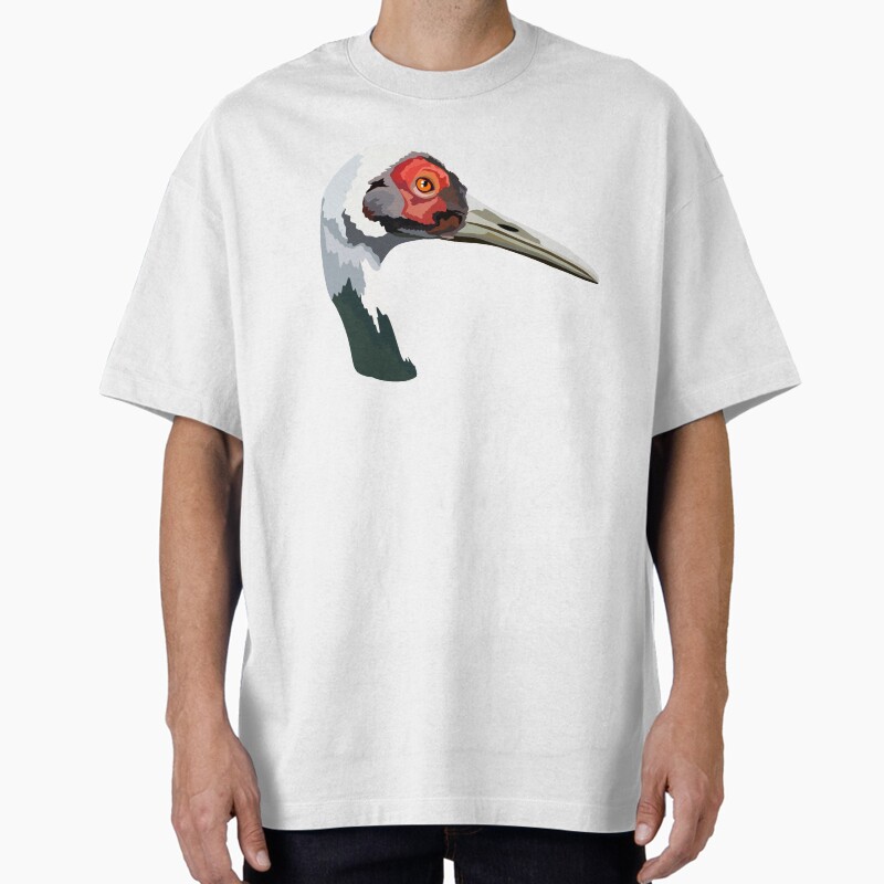 W Is For White Naped Crane,White-Naped Crane Illustration Elegant Migratory Bird Artwork Unisex Graphic T Shirt Short Sleeve Tee Everyday Casual Wear