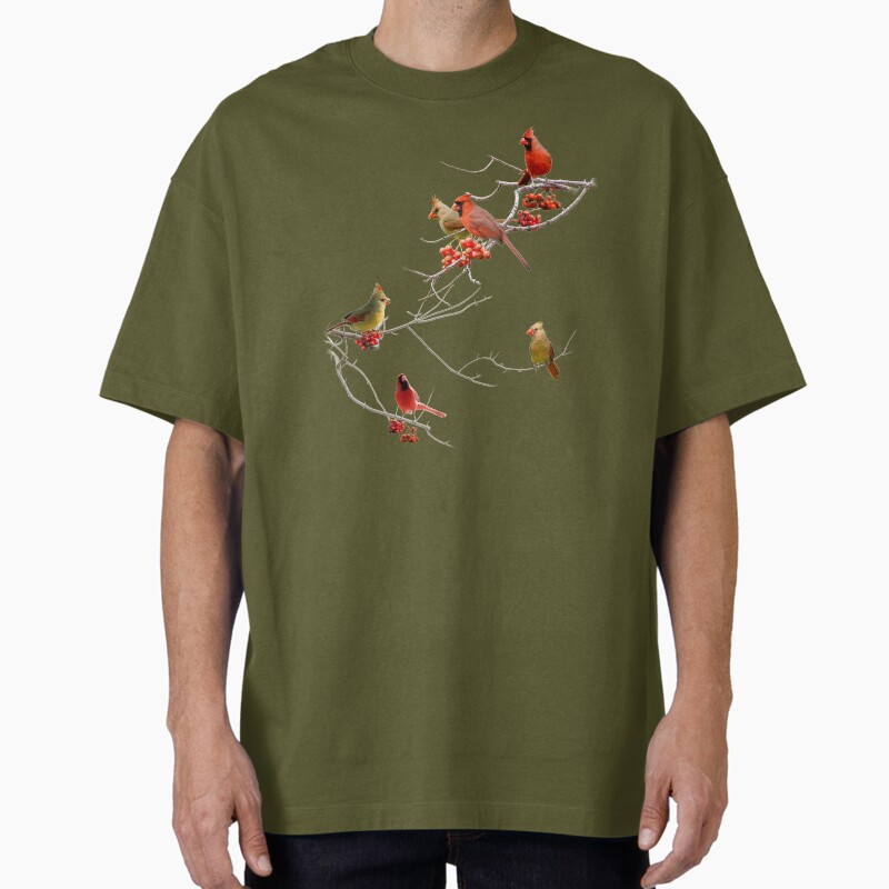 Cardinals Perching On Branches Unisex Graphic T Shirt Short Sleeve Tee Everyday Casual Wear